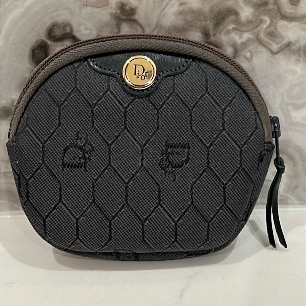 Christian Dior Charcoal Gray Small Zip Around Pouch Wallet